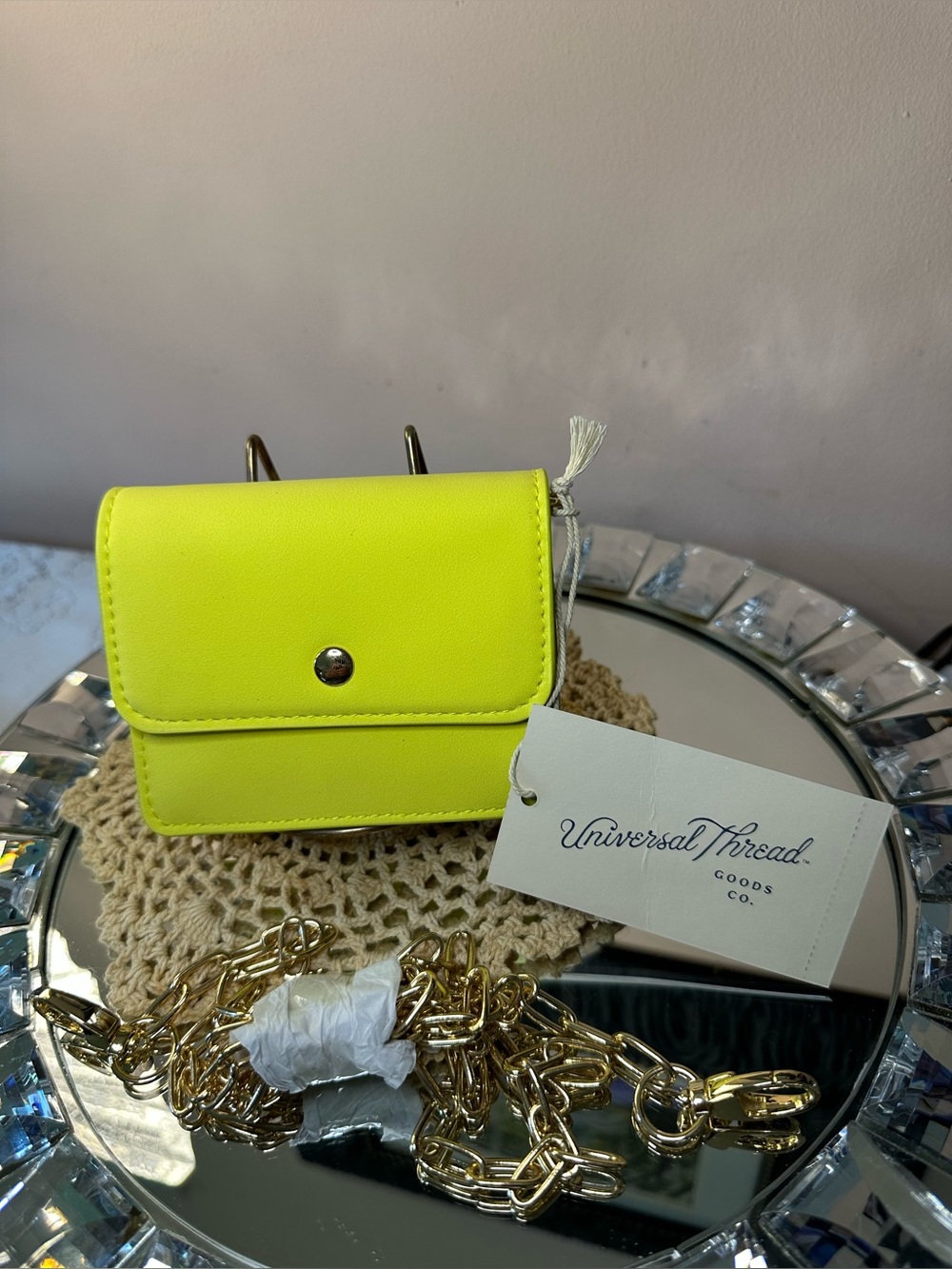 Universal Thread Neon Yellow Mini Crossbody Bag with Gold Chain